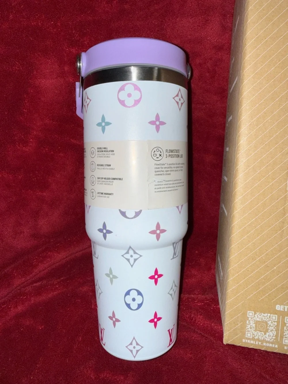 Stanley Quencher H2.0 30oz White Tumbler Multicolor Monogram Design- Lilac NIB - Picture 4 of 4